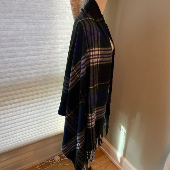J. Crew Navy Forest Green Tartan Plaid Cape Scarf Retired Print Gift Holiday Chr - Picture 4 of 8